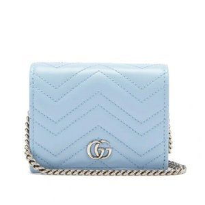 Gucci Marmont Chain-strap Leather Wallet In Light Blue